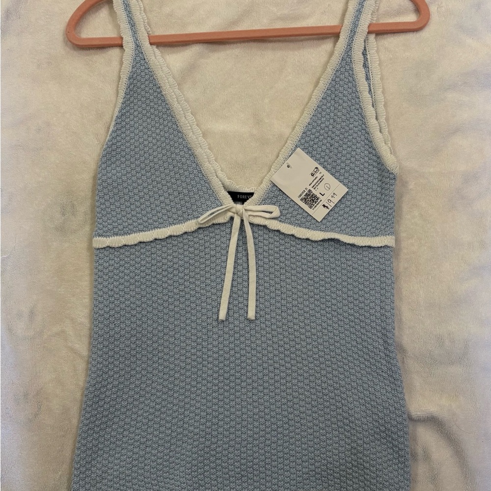 Forever 21 Blue and White Knit Tank Top
